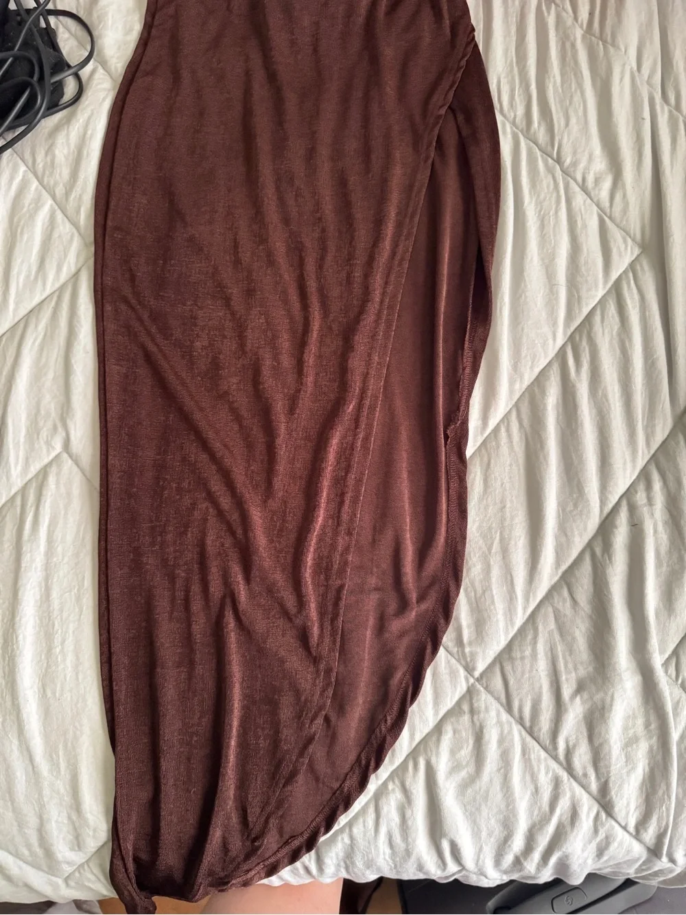 Women’s Brown Midi Skirt with Gold Accent